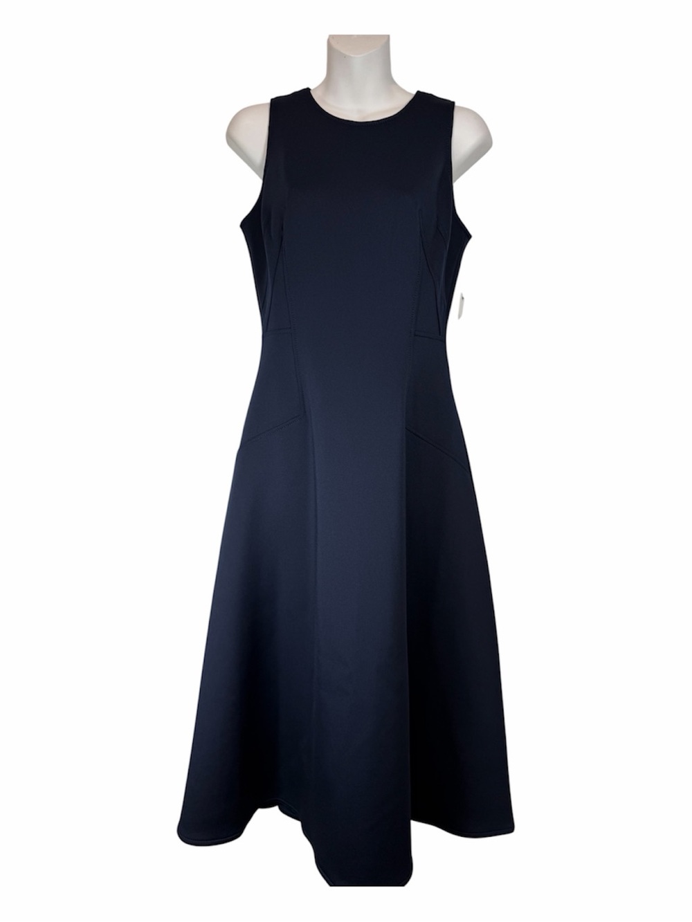Calvin Klein Navy Blue Sleeveless Fit & Flare Scuba Midi Dress 4 Modest Work
